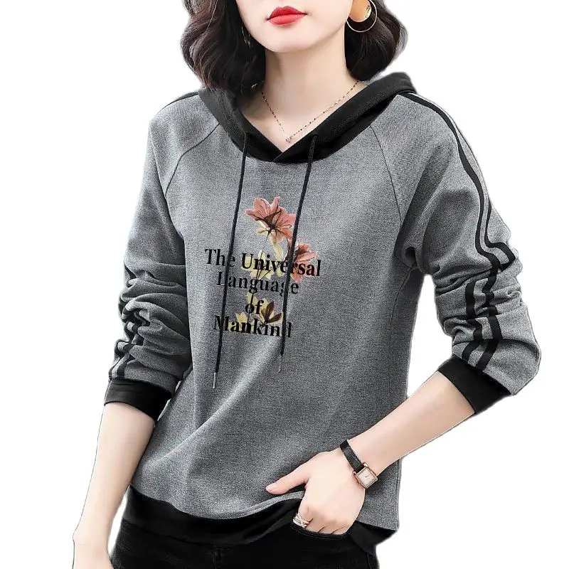 Cotton Hooded Sweatshirt Women\'s Spring Autumn Style 2023 New Coat Korean Version Loose Jacket Middle-Aged Mother\'s Top Ladies