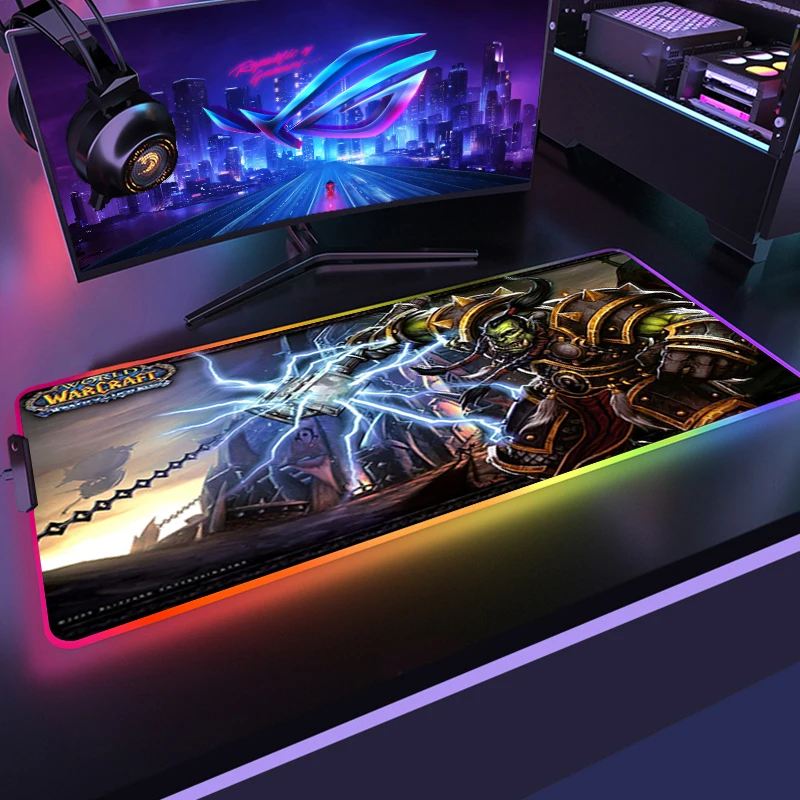 

400x900 World Of Warcraft LED Backlight Gaming Mousepad HD Printing RGB Mouse Pad Non-Slip Rubber Deskmats Keyboard Desk Mat XXL