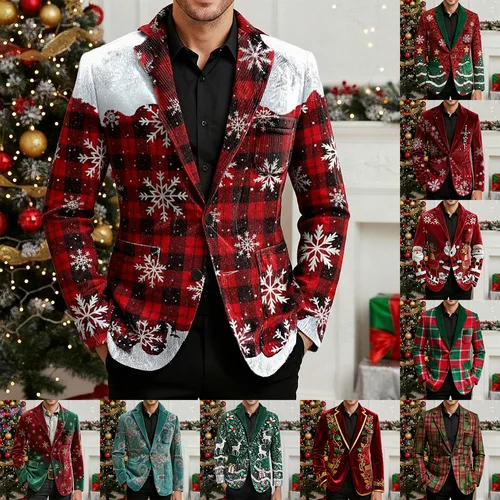 Imagen 2 del producto Chaqueta de traje con estampado navideño, cárdigan cómodo para otoño e invierno, abrigo cálido festivo con botones, múltiples estilos con bolsillos