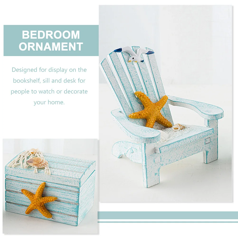 

1Set Mediterranean Style Miniature Chair Wooden Box Ornament Beach Decor Desktop Home Desk Decoration Gift