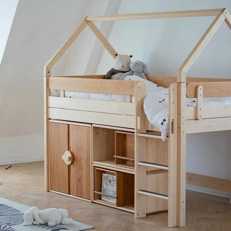 Solid wood children's bed, tree house, half height bed, castle slide , raised wardrobe, house bed, solid wood frame