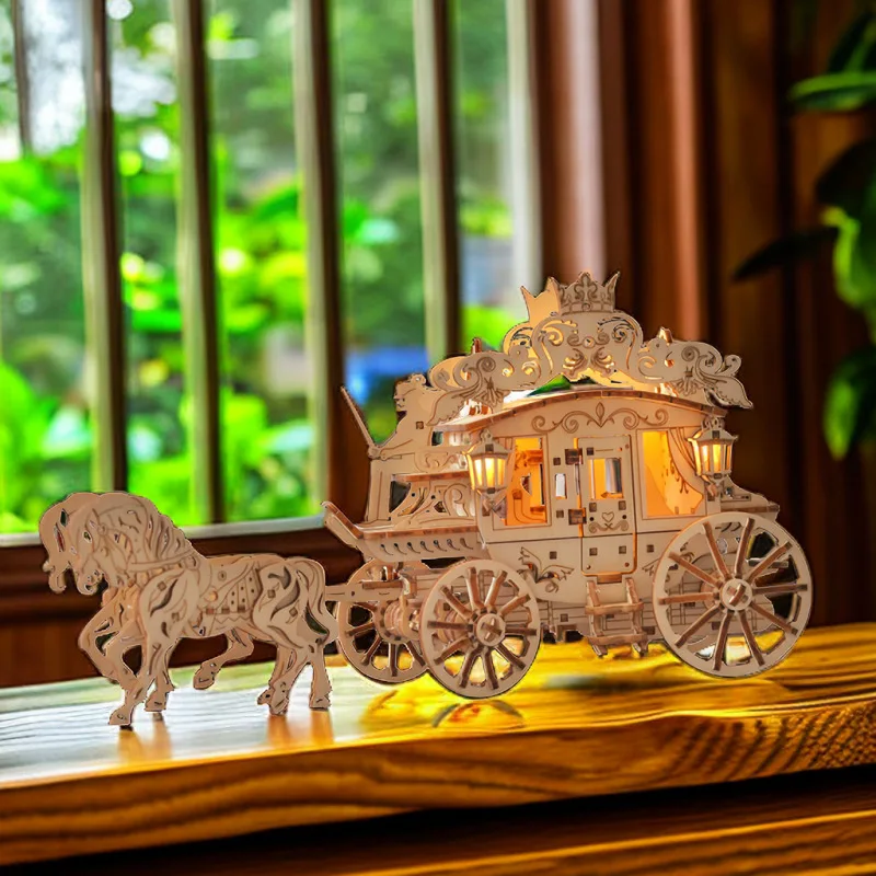 3D Wooden Puzzle Rath Yatras Ornaments Model with LED Light Handmade DIY Assembly Toy Jigsaw Model Building Kits for Kids Adults