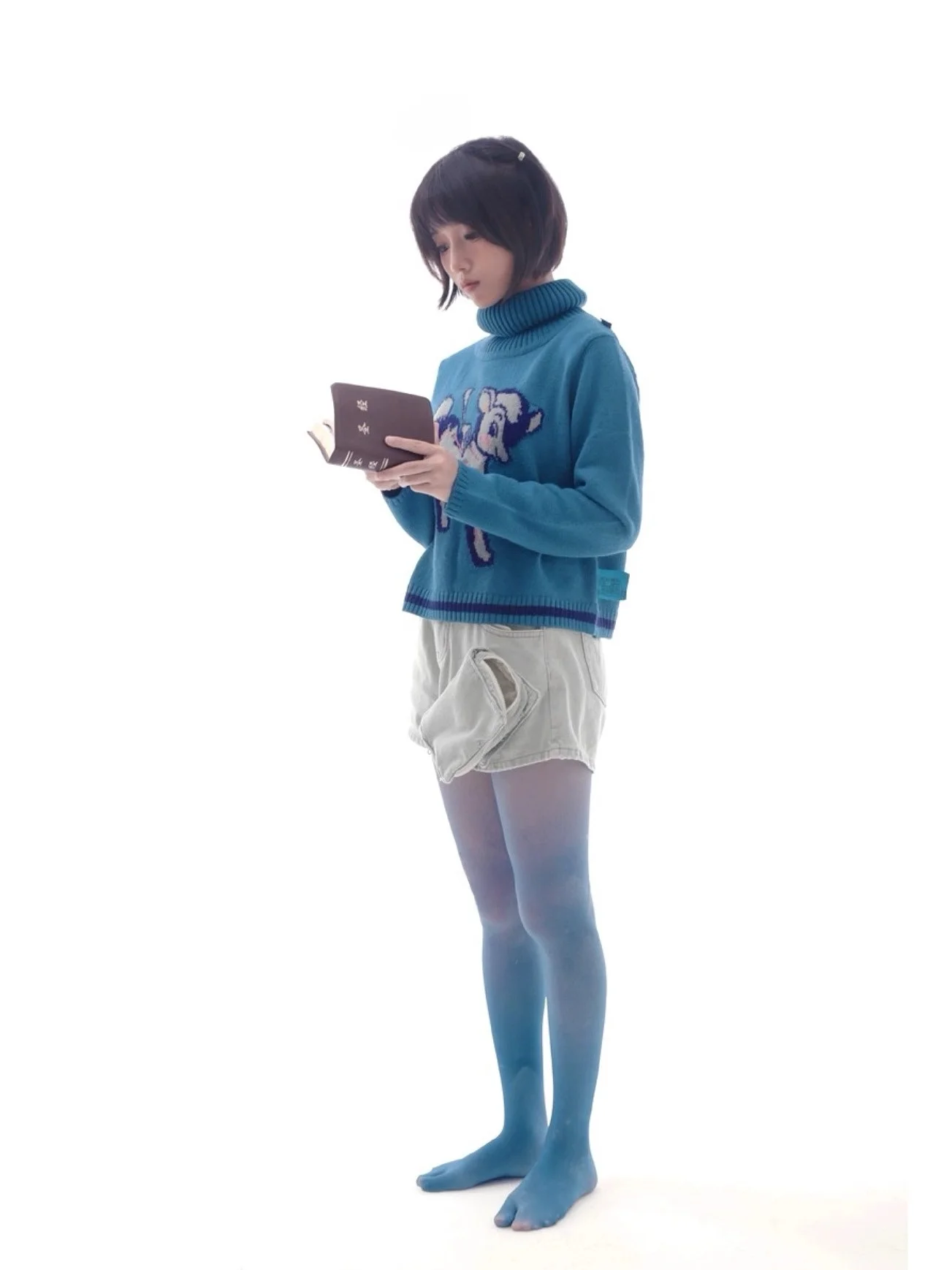 

Носимый литературный свитер с изображением ягненка, ледяной синий, длинное шерстяное вязаное пальто с высоким воротником, женское модное пальто, осень 2025 г.