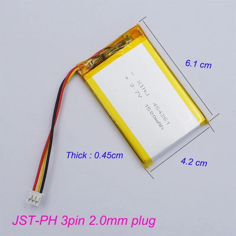 3.7V 1500mAh 5.55Wh Li-Polymer Replacement Li Lipo Rechargeable Battery 454261 JST-PH 3Pin 2.0mm connector plug NTC Thermistor