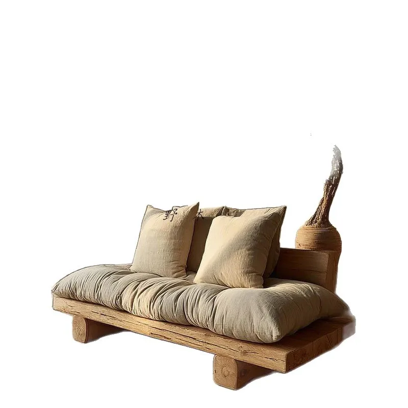 

Medieval style all-solid wood sofa bed combination straight row simple living room log natural side chair