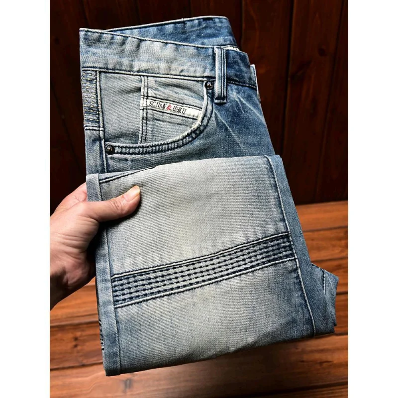 Pantalones vaqueros de alta gama para hombre, pantalón ajustado de pierna recta, informal, elástico, cómodo, para motociclista