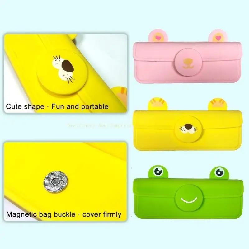 Cartoon Silicone Pen Case Pen Delder Button Button Fechamento água resistente à água Capacidade para crianças e