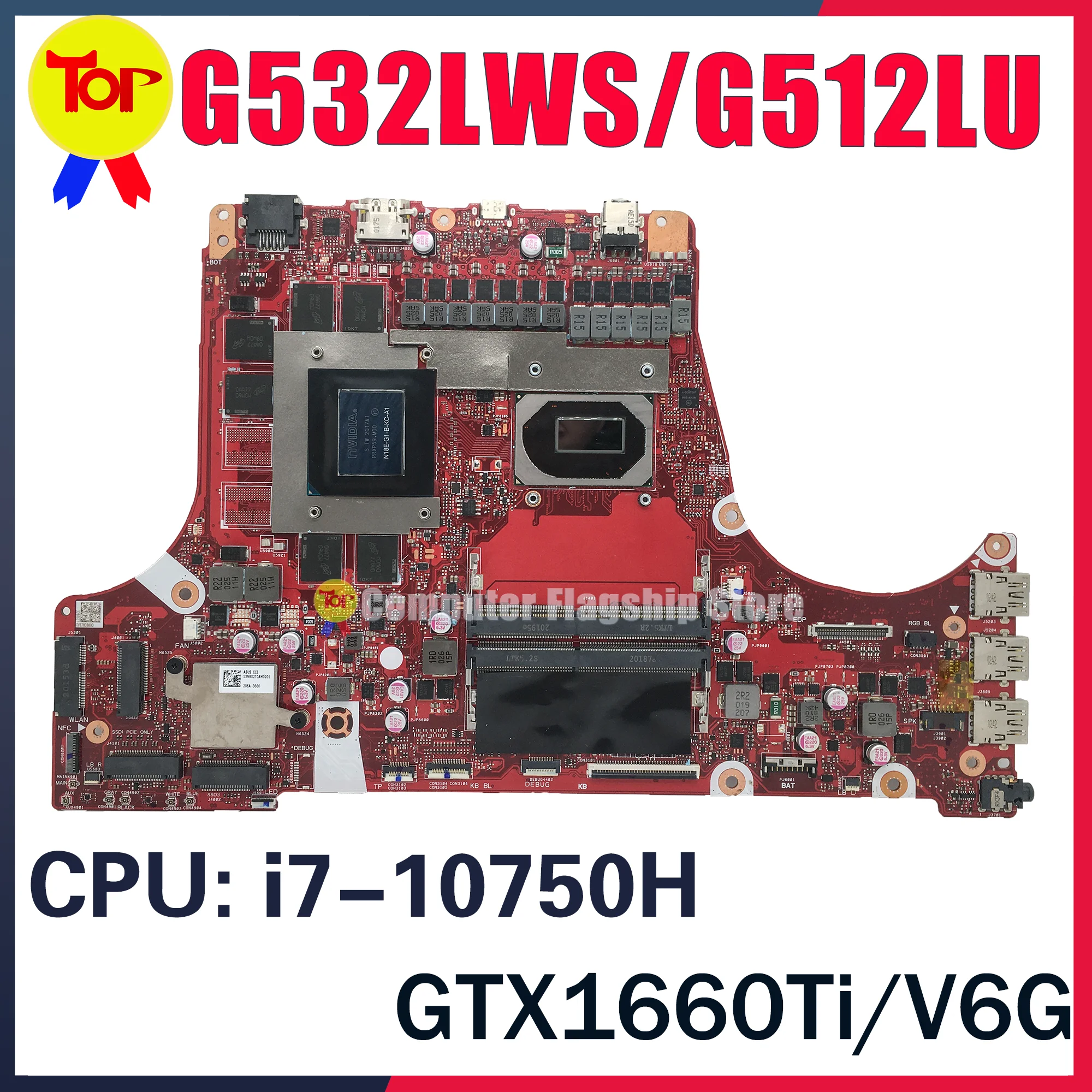 KEFU 노트북 마더보드, ASUS G512LU G712LU G732LWS G712LV G512LV G512LV, W/ i7-10750H GTX1660Ti RTX2060 RTX2070