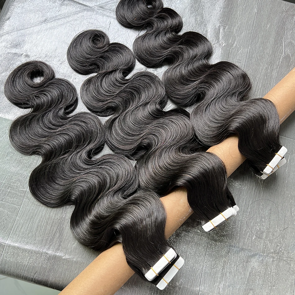 

Накладные волосы Body Wave из натуральных волос на полиуретановой ленте, бесшовные, ручной работы, с клейкой лентой, 100 грамм, волнистые, для женщин