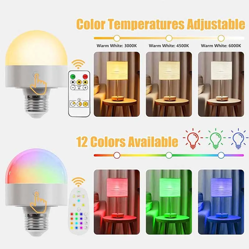 Charging Bulb RGB LED Tri Color Light Source With Remote Control E27E26 Universal Lamp Head Wall Lamp Ceiling Lamp Pendant Light