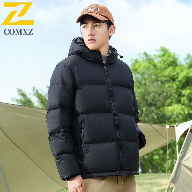 COMXZ 50% Down Jacket Men Cotton Coat Winter Color Block Thickened Padded Coat Couple Same Waterproof Stand Collar Puffer 2025