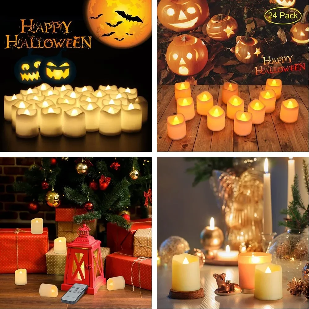 12/24Pcs Flameless LED Candles Creative wishing Led Tea Light Warm White Flickring Candle Halloween Christmas Decor Candle Light