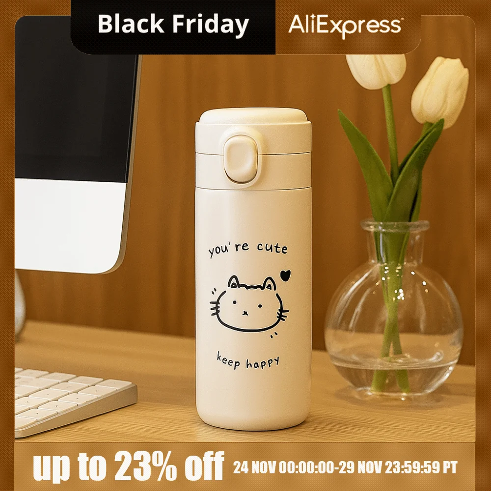 مانعة للتسرب الكرتون بهلوان فراغ العزل المحمولة الاطفال كوب ماء لطيف الحد الأدنى ترمس من الفولاذ المقاوم للصدأ زجاجة السفر #1