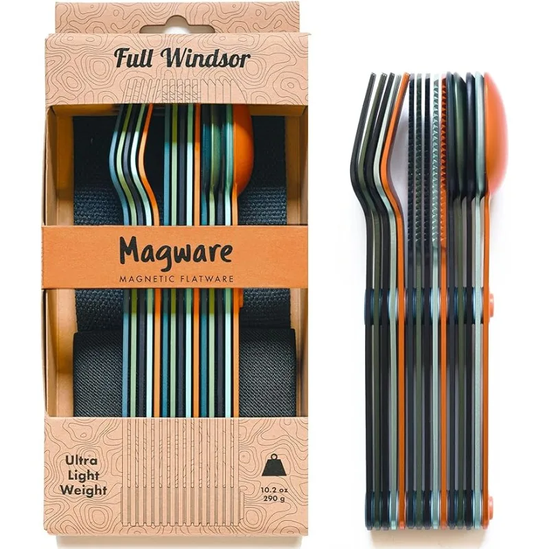 

MAGWARE Magnetic Camping Utensils Set - Portable & Reusable Metal Travel Flatware with a Case for Camping, Picnic, Office PCS)