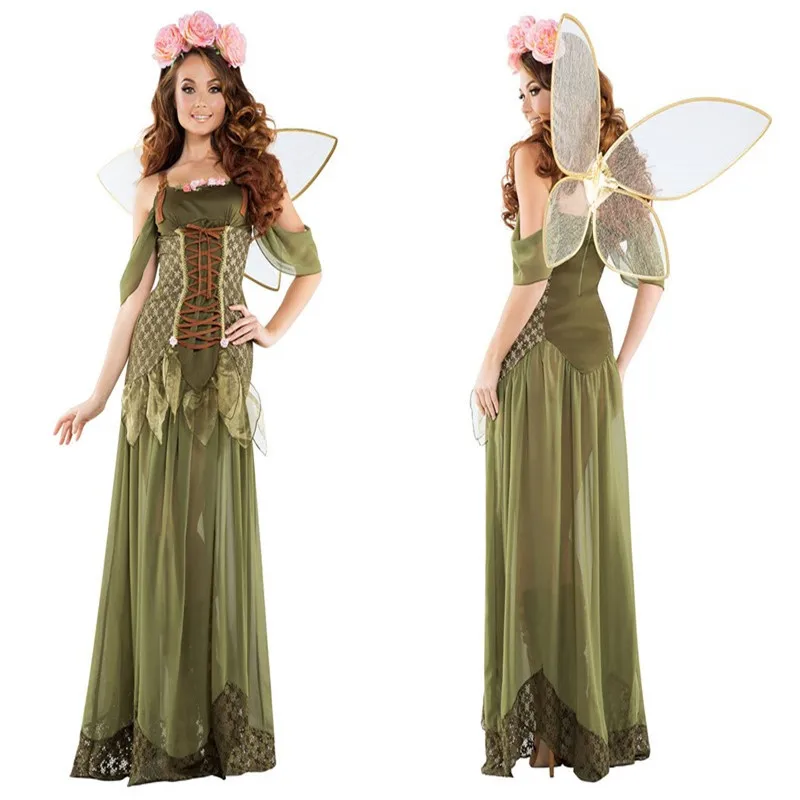 

Halloween Fantasia Fancy Dress Fairy Cosplay Costume Party Adult Women Cosplay Angel Elf Flower Fairy Tale Green Forest