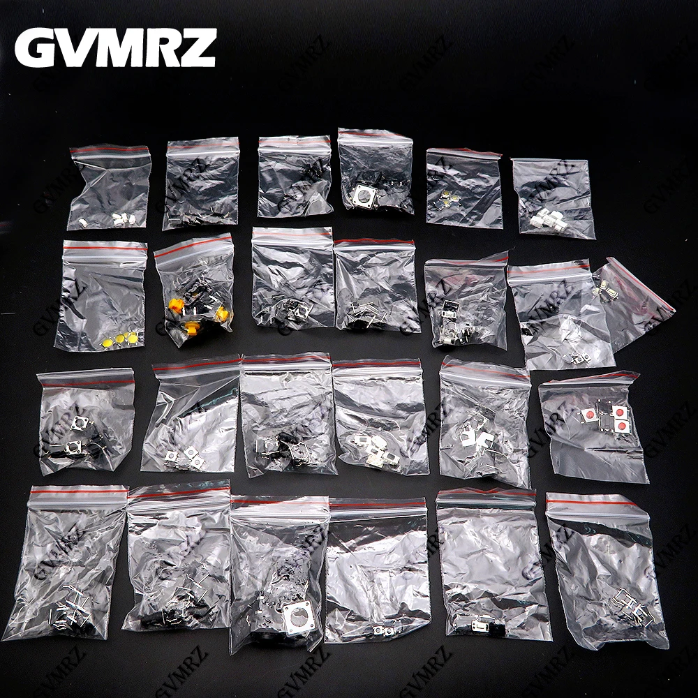 125PCS 25Values Assorted Push Button Switch Kit Multiple Types in Separated Bags for Electronic DIY Projects & Device Repair