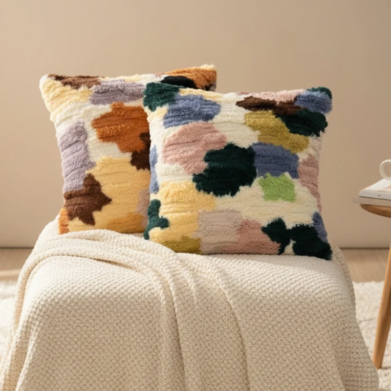 30X50/45X45CM Plush Colored Throw Pillow Cover Contrasting Simple Waist Cushion Cover Decor Home Decorative Pillowcase 2026 New