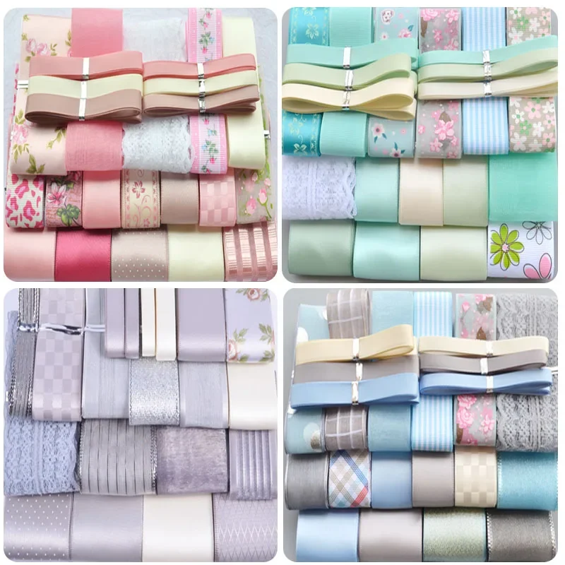 Satin Organza Tulle Ribbons Set Trim Lace Fabric DIY Hairbow Materials Mix Style Christmas Decorations Grosgrain Silk Ribbon