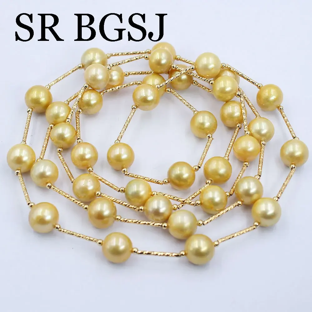 

11-12mm 48inch Artificial Beaded Chains Yellow Natural Freshwater Pearl Long Sweater Necklace