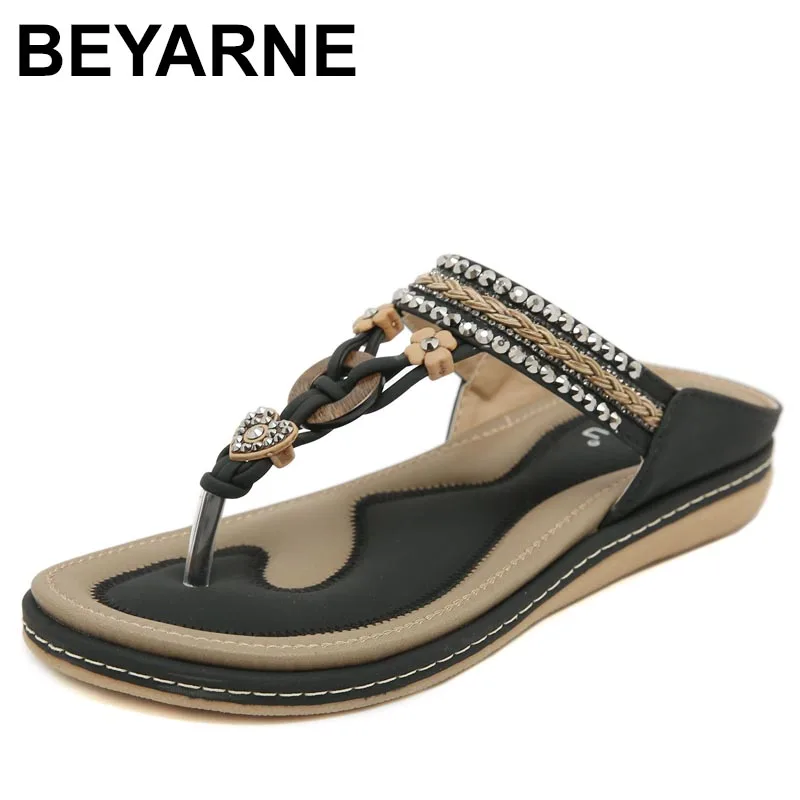 

Ethnic Style Sandals Water Diamond Vintage Clip Toe Slingback Fashion Comfortable Beach Sandals Women's Flat Shoes