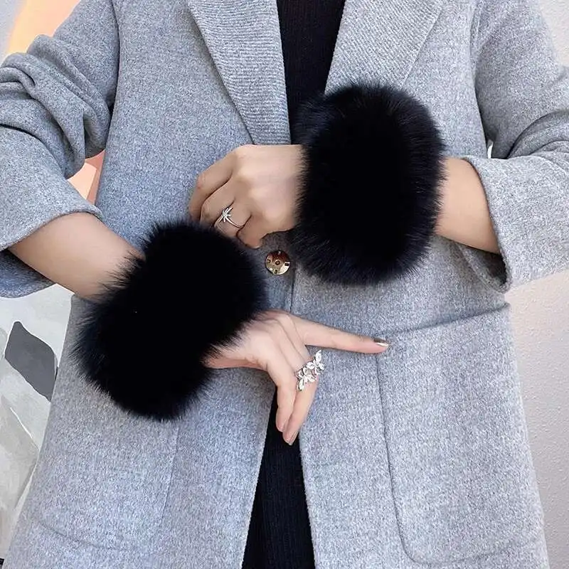 100% vera pelliccia di volpe polsini più caldi polsino da polso maniche di pelliccia per le donne cappotto vera pelliccia di volpe polsini del braccio braccialetto della signora braccialetto di pelliccia reale