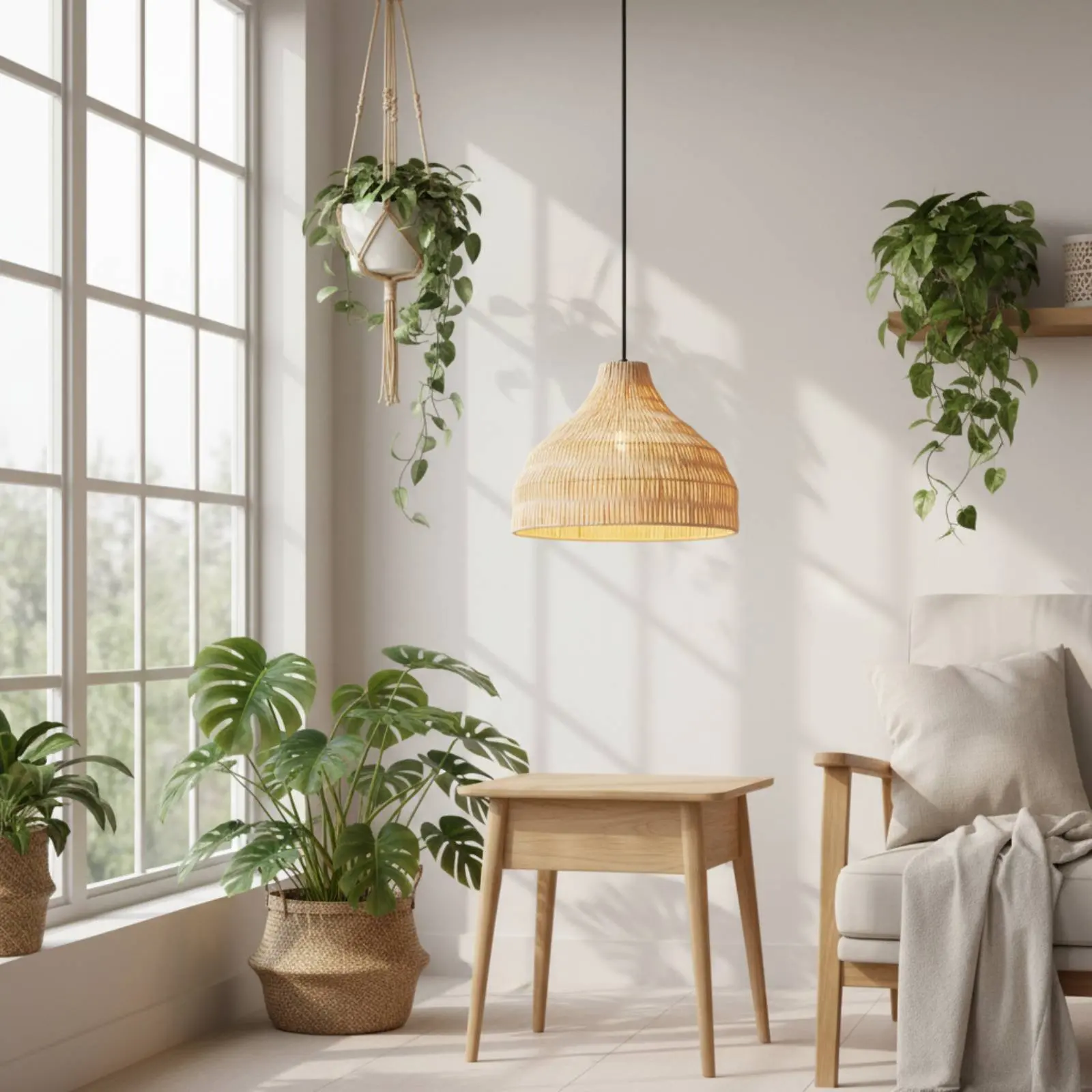 

Woven Bamboo Hanging Lamp Natural Material Bamboo Hanging Lamp Rattan Hanging Lamp Farmhouse Decor Boho & Design Chandelier
