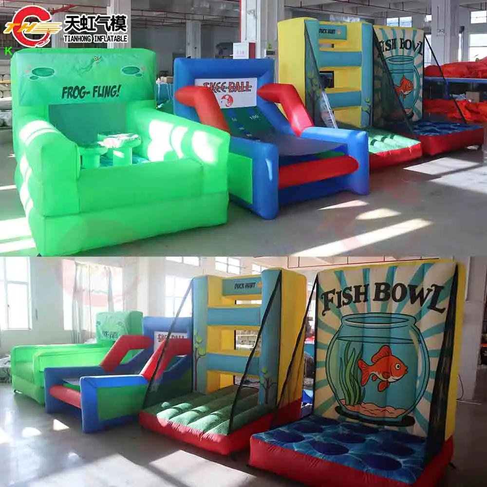 Nouveau jeu de carnaval gonflable de conception jouets 4 en 1 jeux de fête de lancer de balle d'anneau durables commerciaux