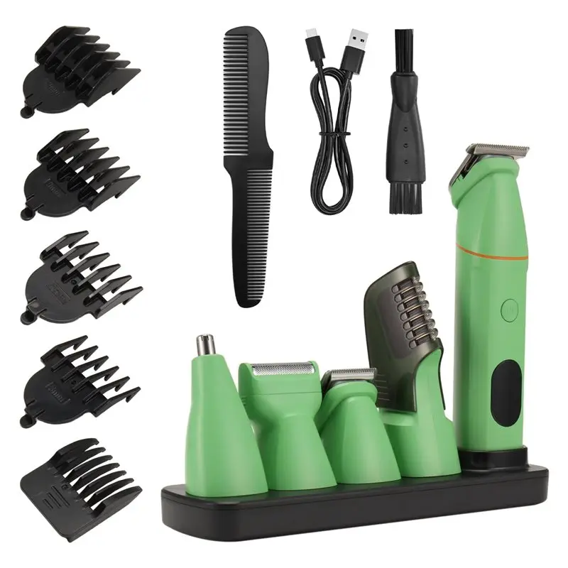 A02V-For Men' S 5-In-1 Hair Clipper Set Full Body Washable Beard Trimmer Electric Shaver Nose Hair Remover For Men