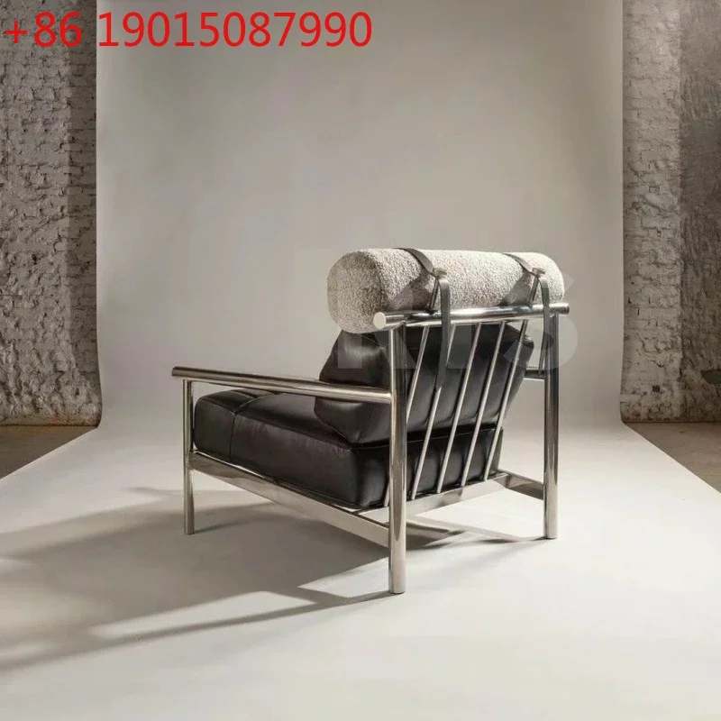 Modern designer Bauhaus leather cloth sofa chair leisure chair Nordic style creative metal skeleton lazy recliner