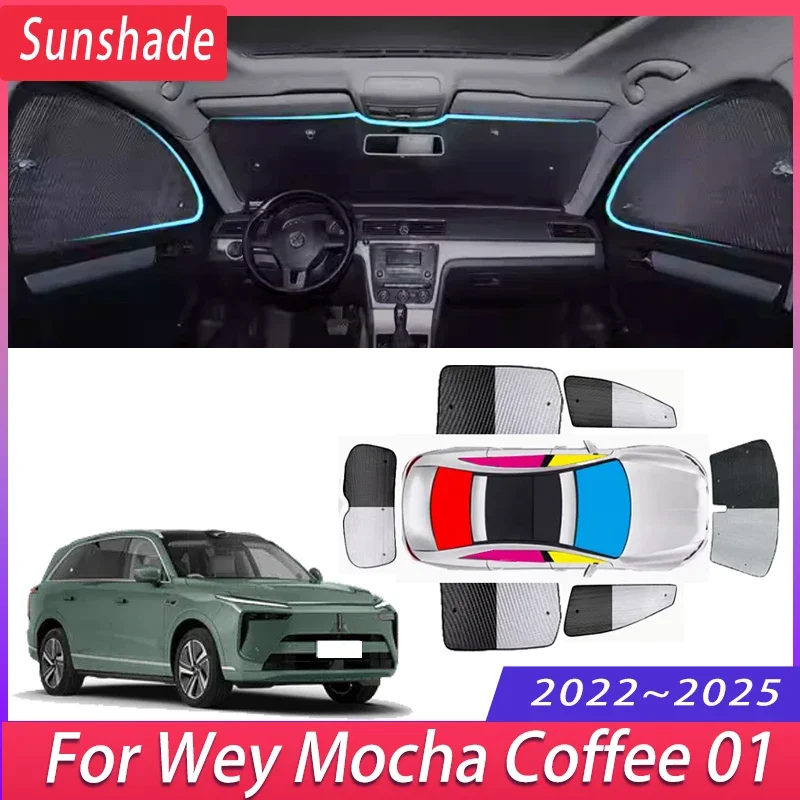 

Car Sunshade For Wey Mocha Coffee 01 2022~2025 2024 Auto Heat Insulation Sun Protection Sunshade Windshield Visor Accessories