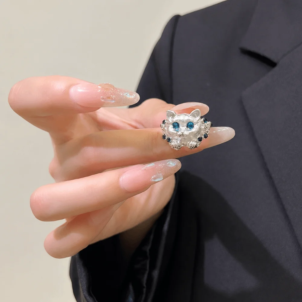 Dainty Open Band Cat Open Ring Adjustable Fit Shiny Finish Open Ring Cat Shape Creative Index Finger Ring Daily Wear