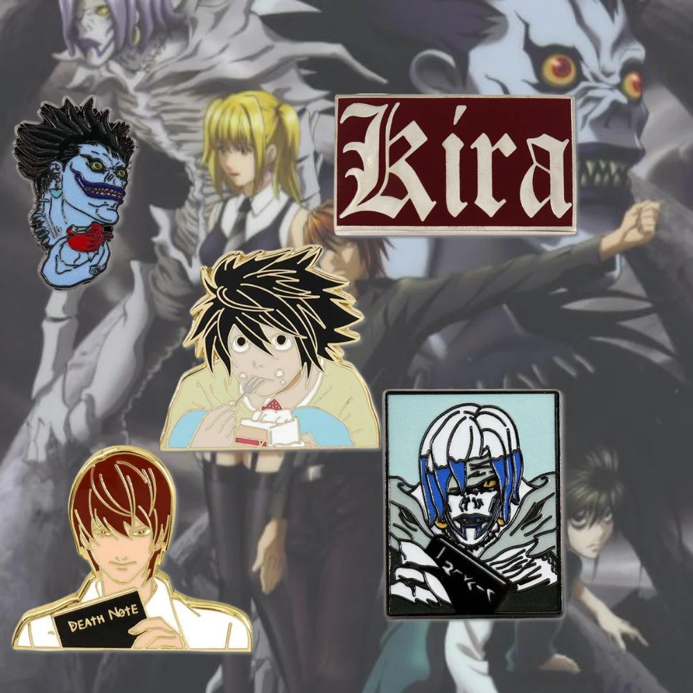 Death note l comer bolo rem esmalte pino criatividade anime personagem luz yagami kira símbolo broche bonito acessórios periféricos
