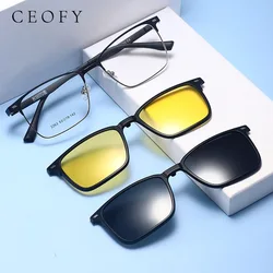 Ceofy Men Glasses Frame Sun Clip Square Brand Designer Sunglasses Prescription Myopia Optical Eyeglasses Frame for Men