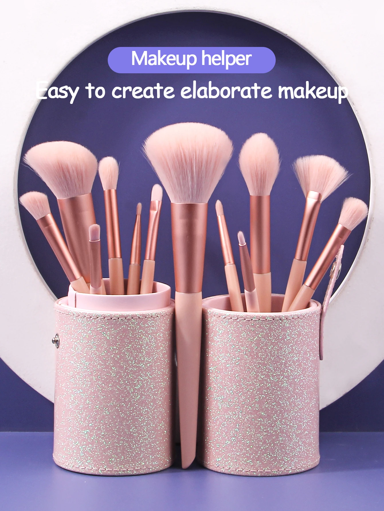 Multi-Function Cosmetic Brush Set, 12pcs pink Fiber Makeup Brush Kit For Women With top Makeup brush storage bucket