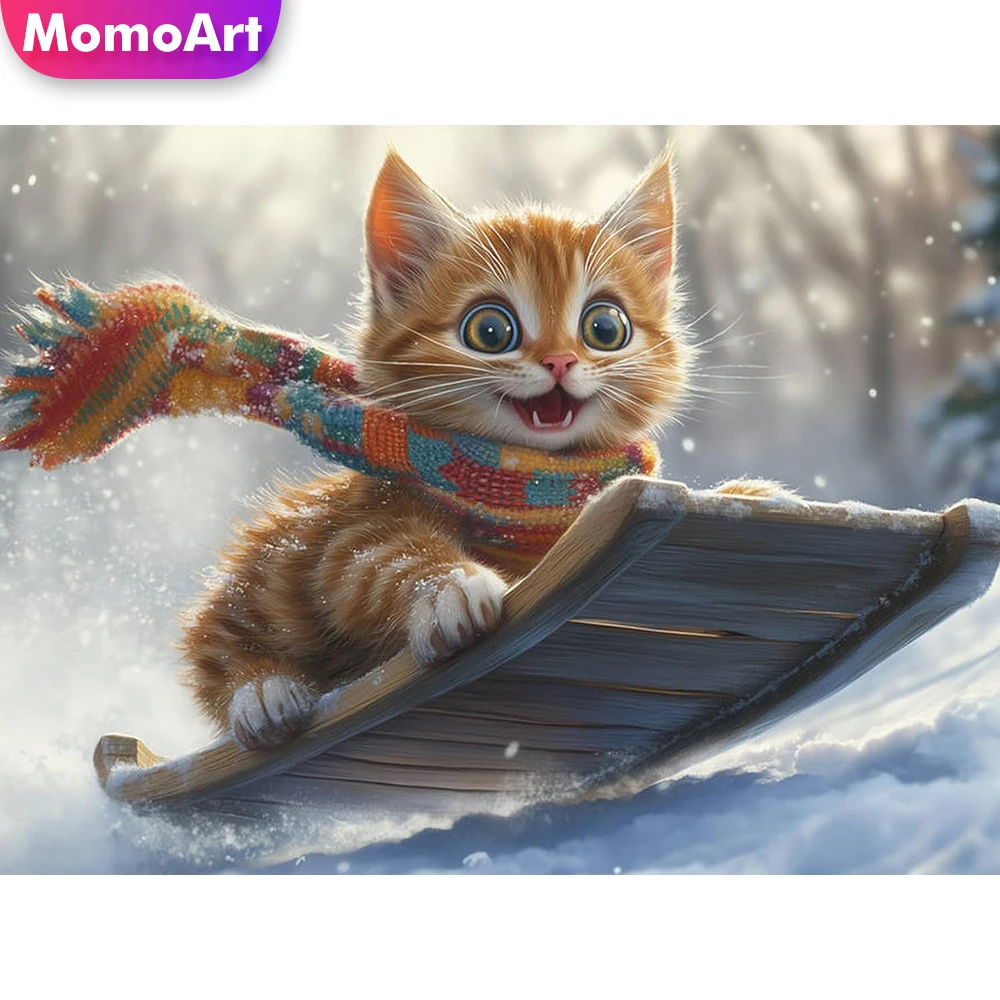 Momoart 5D Diamant-Mosaik Katze Stickerei Tier DIY Neuheit Vollquadrat Rund Diamantmalerei Bastelset Handgemachtes Hobby