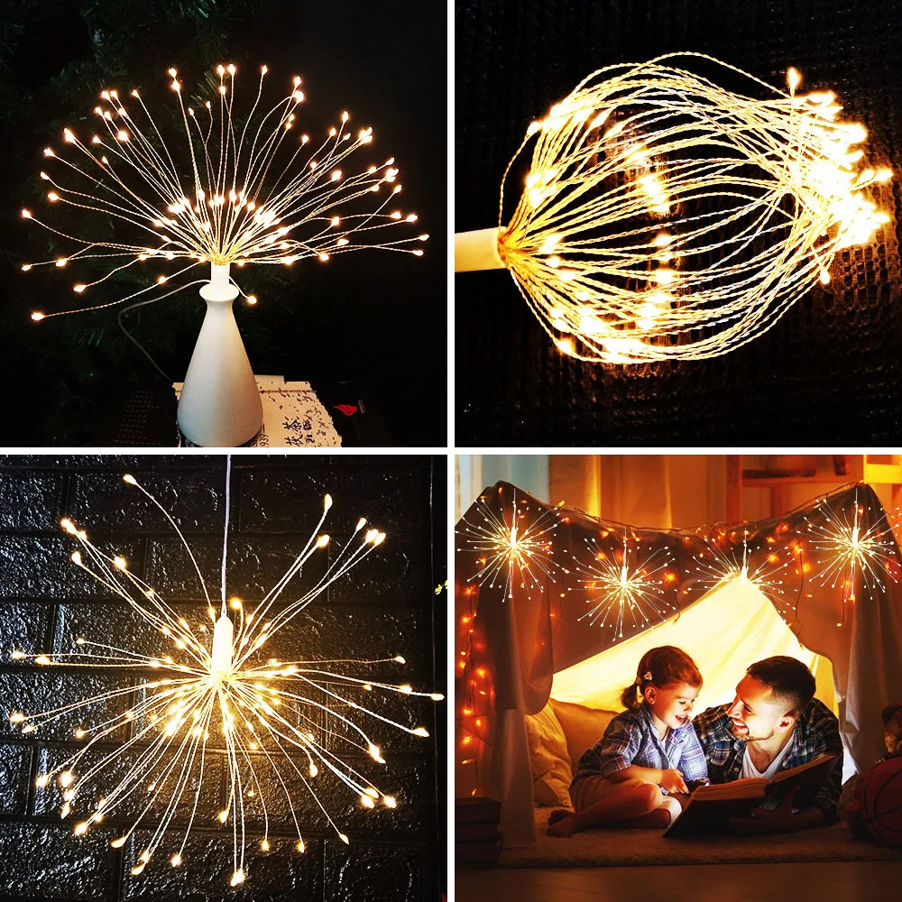 Ao ar livre led explosivo estrela fio de cobre lâmpada da bateria fumaça flor lâmpada solar dandelion lâmpada decorativa luzes cor