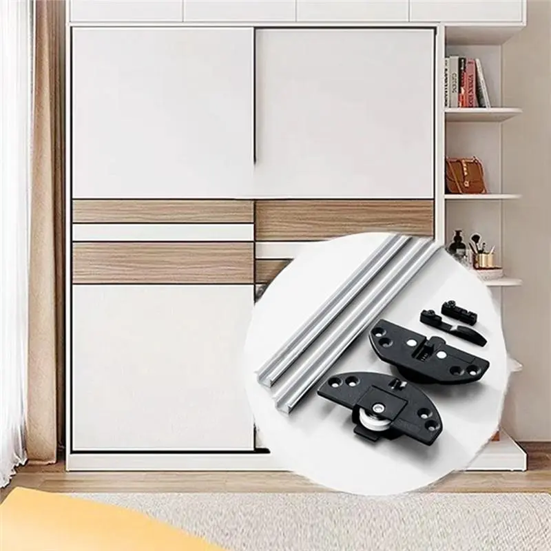 WCS-2Pair Kitchen Cabinet Sliding Door Track Wheels, Silent Rollers For Shower Door Wardrobe, Up/Down Track Pulleys Hardware