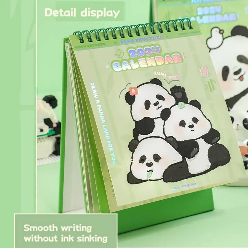 2024 الباندا التقويم سطح المكتب الباندا التقويم ديكور معدني مزدوج الموضوع ملزمة لوازم الديكور للمكاتب المنازل والمكاتب