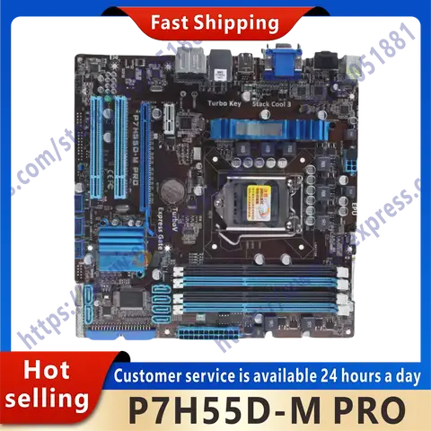 Used P7H55D-M PRO motherboard LGA 1156 DDR3 16GB suitable for H55 P7H55 desktop motherboard SATA II PCI-E X16 AMI BIOS