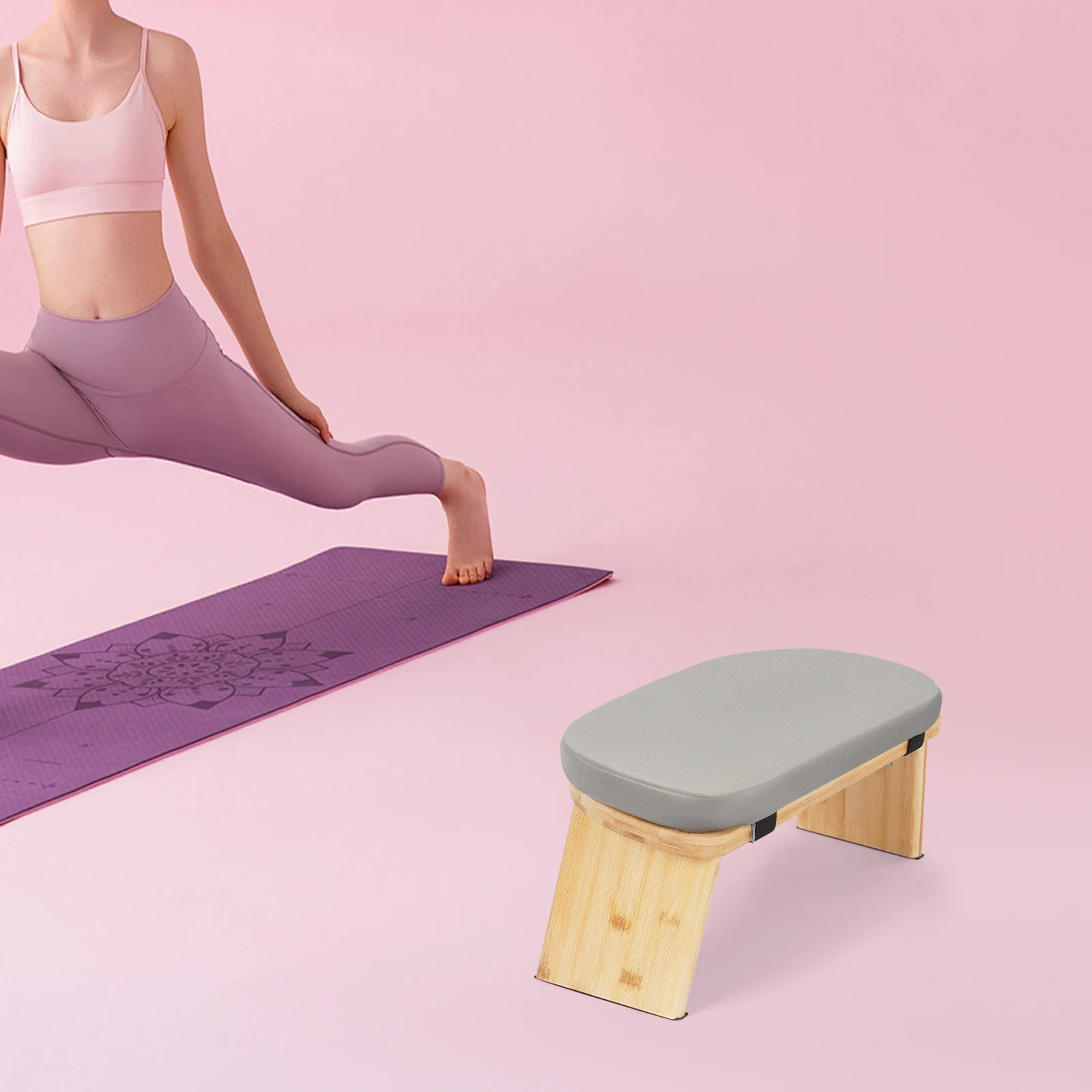 

Bamboo Meditation Stool, Foldable Ergonomic Sports Apparatus 180kg/396.83lbs Load, for Deep& Full Meditation 17.3*7.5*8.3"