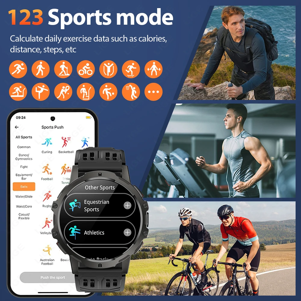 LIGE Smartwatch Męski Tryb Sportowy Ładowanie Magnetyczne Wodoodporność 3ATM 24-godzinny Monitoring Męski Smartwatch Bardzo Długi Czas Pracy Baterii