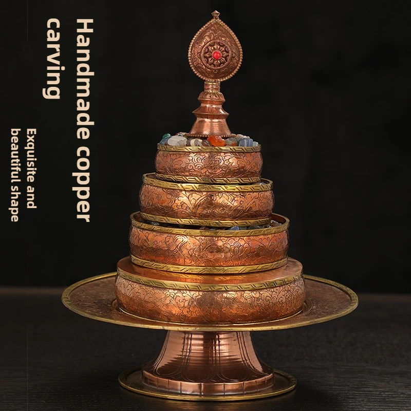 

Nepal Imported Gilded Copper Hand Carved Tibetan Mandala Offering Bowl Thickened Home Decor