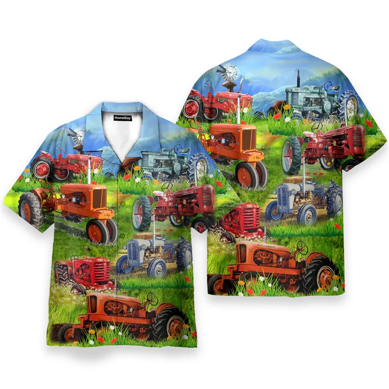

Men's Shirts 3d Print Farm Truck Graphic Shirts Men Fashion Hawaiian Shirt Beach Blouses Short Sleeve Tops Vacation Lapel Shirt