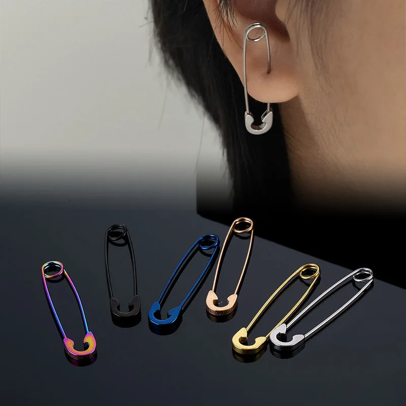 1pc Unique Surgical Stainless Steel Paperclip Safety Pin Earrings for Men and Women Fashionable Stud Piercing Jewelry Daily Wear