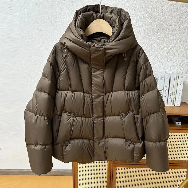 

Ultra-Light Soft White Du down Puffer Jaet Women's ort Thiened Hooded Loose Faionable Warm Winter Coat