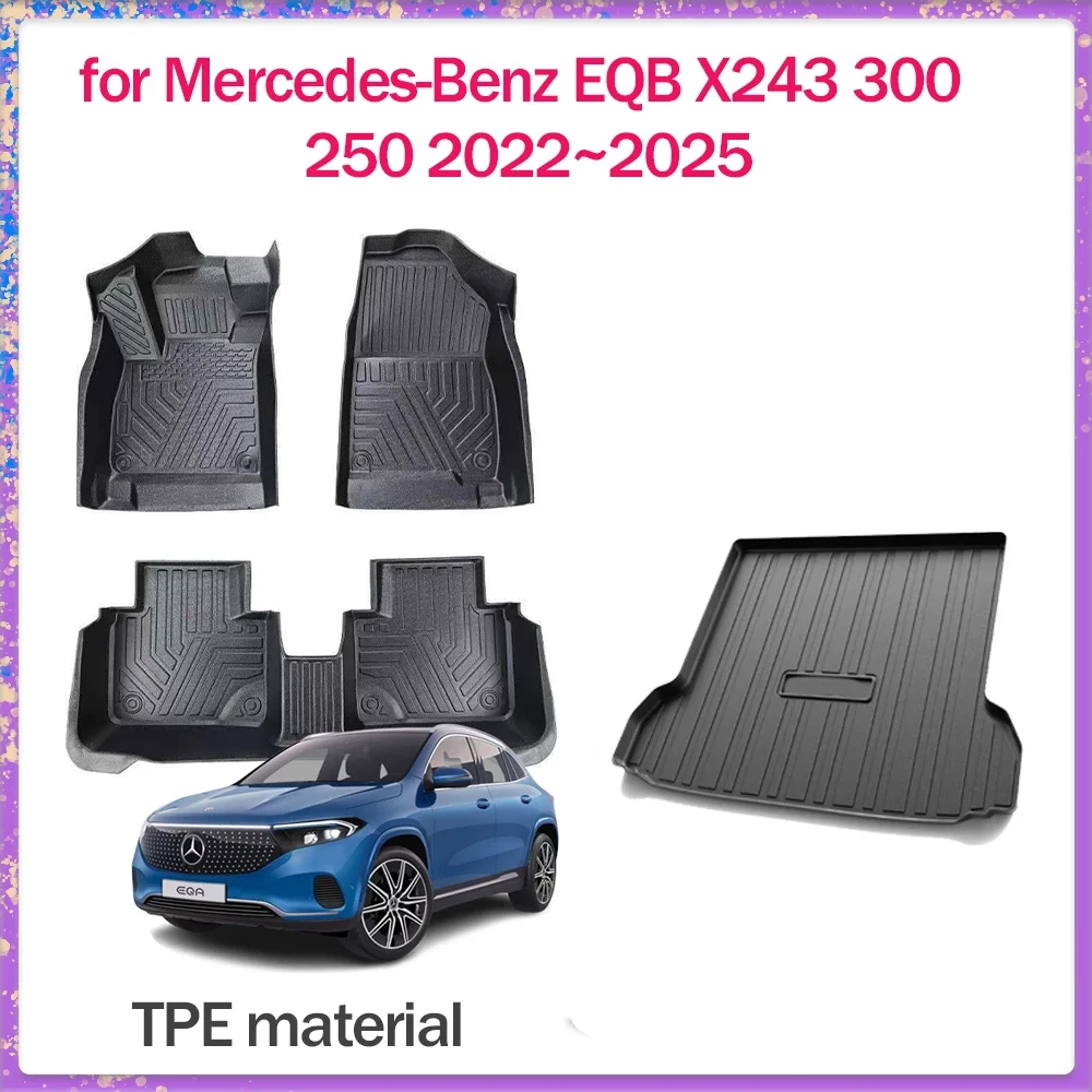 Car Floor Mat for Mercedes-Benz EQB X243 300 250 2022~2025 TPE Foot Interior Liner Waterproof Trunk Pad Carpet Custom