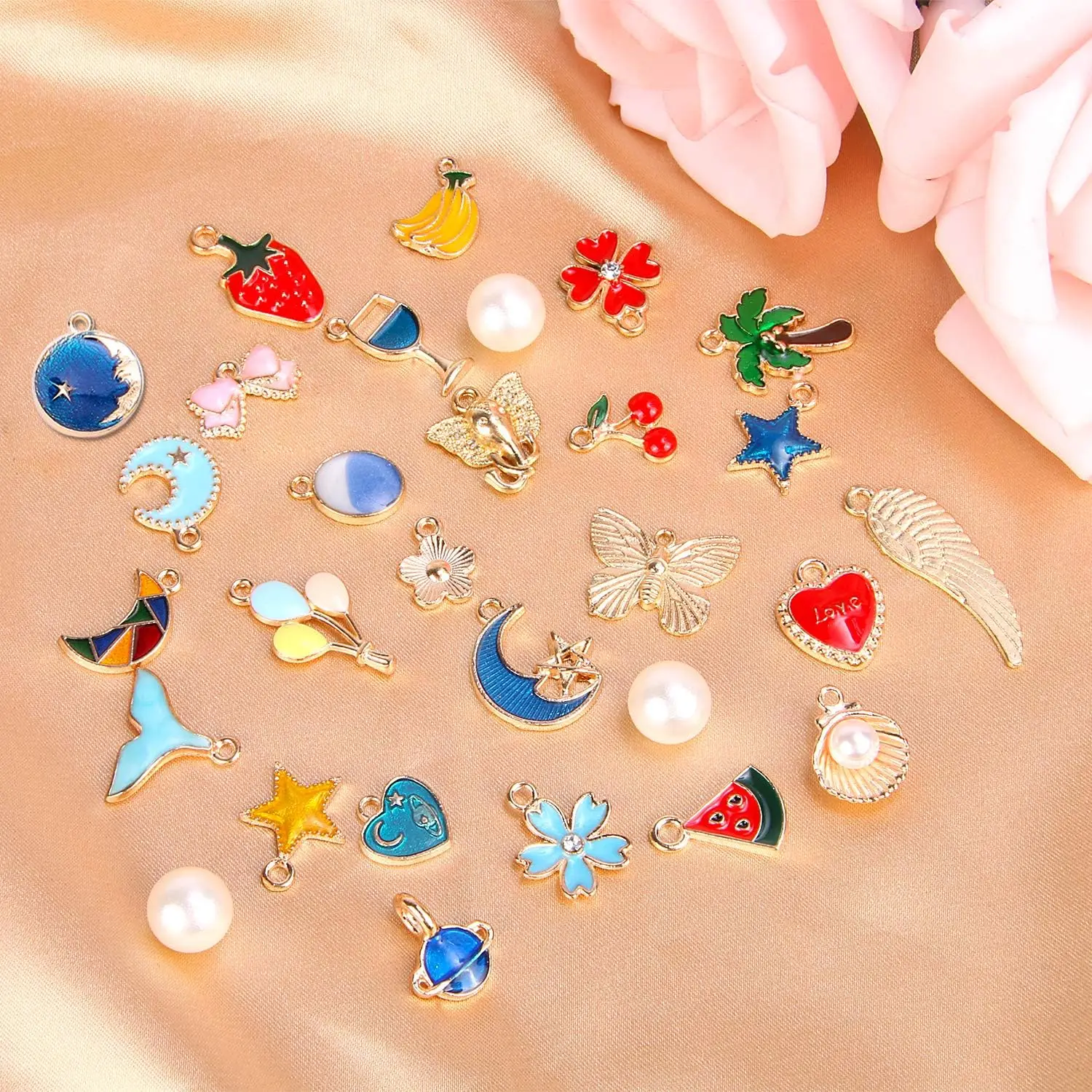 350Pcs Bracelet Charms Jewelry Making Charms Assorted Gold Plated Enamel Pendants for DIY Necklace Bracelet Earring Craft Suppl