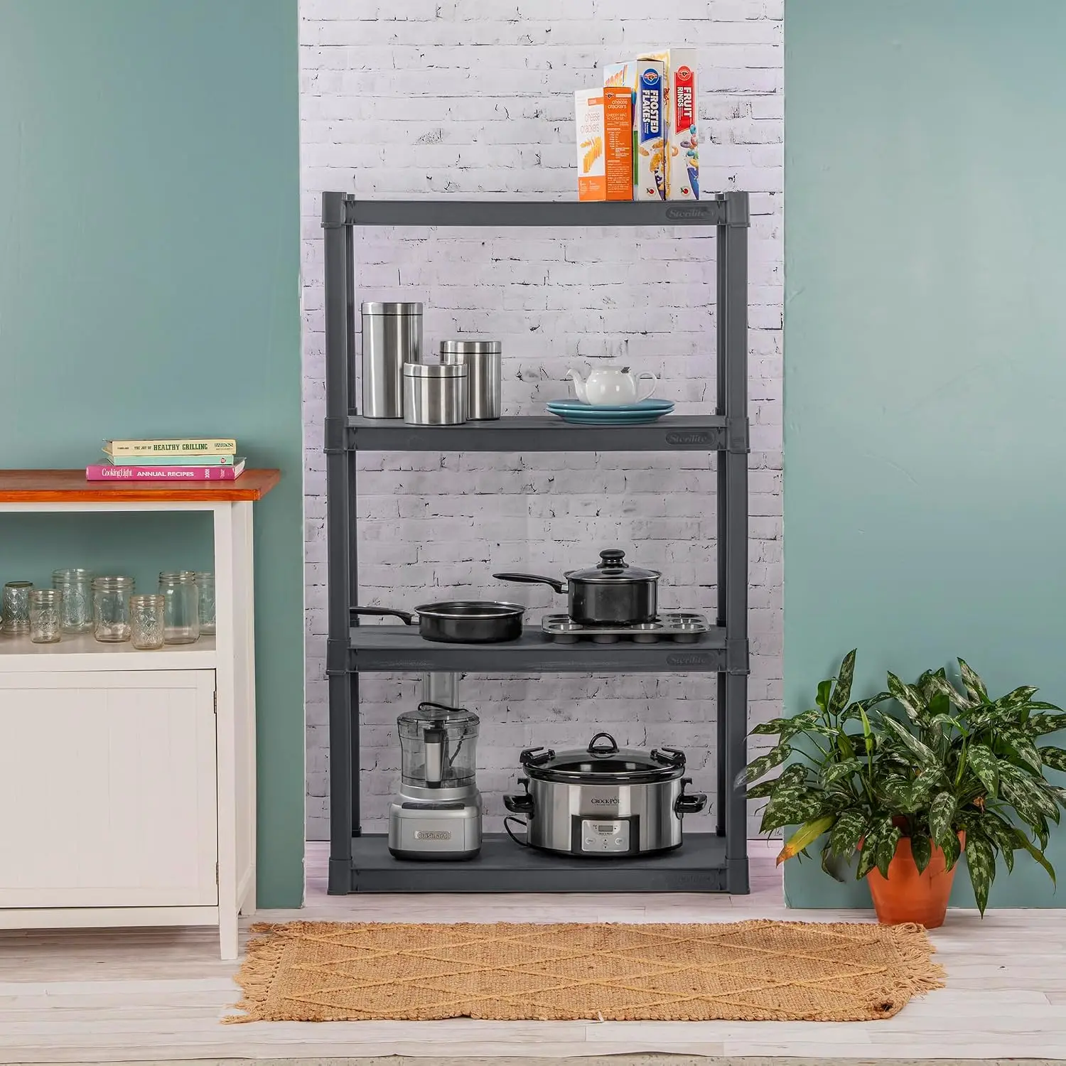 Sterilite 6-Pack 4 Shelf Unit, Heavy-Duty Shelving Storage and Utility Rack - Standing Plastic Organizer Shelves for Kitchen, Ba