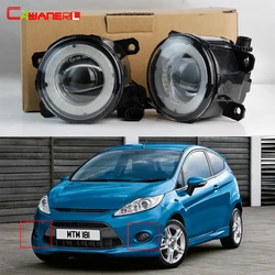 2 X 30W H11 Car Glass Lens LED Fog Light For Ford Fiesta V VI Hatchback Van 2001-2015 Angel Eye DRL Fog Daytime Running Lamp 12V