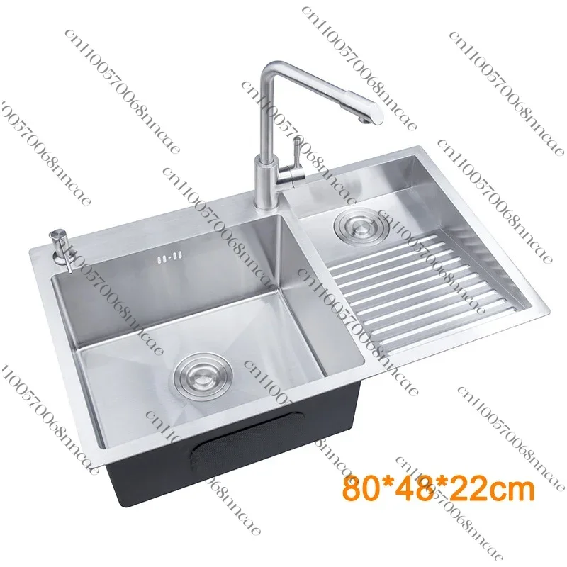 80x48cm 304 Stainless Steel Single Bowl Kitchen Sink, Topmount & Undermount Handmade Sink with Washboard & Soap Dispenser